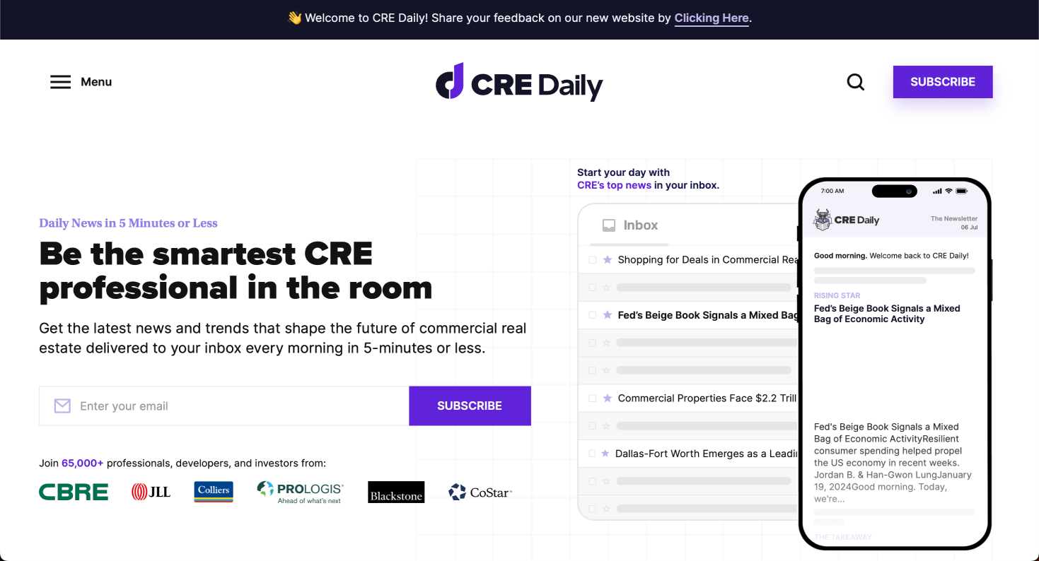 The new CRE Daily website's home page