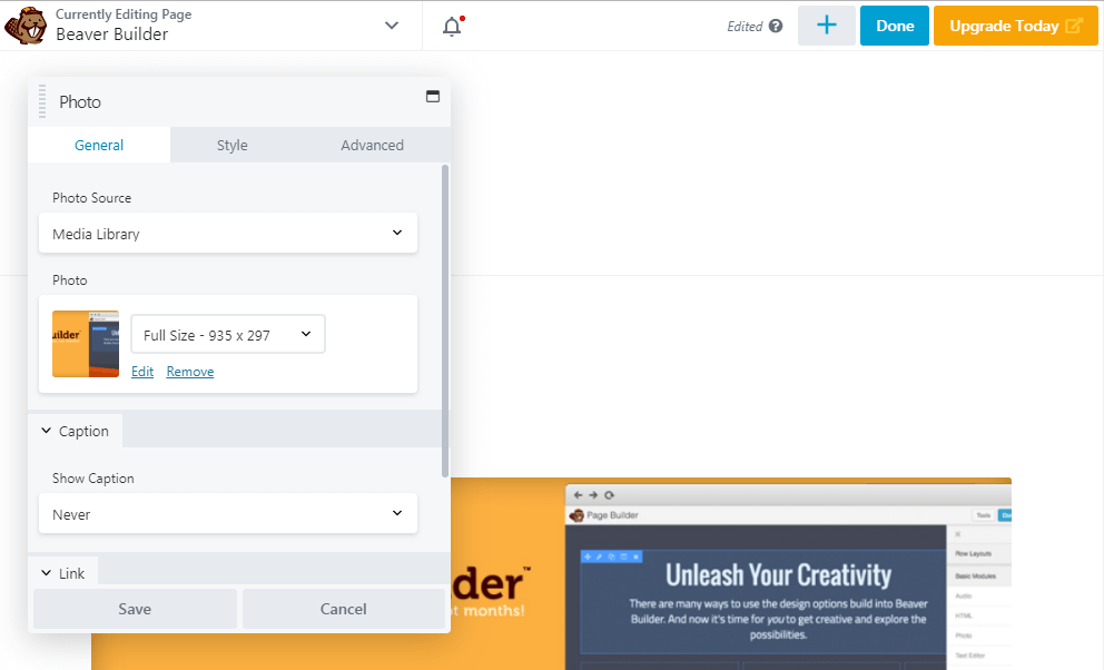 Beaver Builder editor screenshot