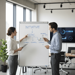 Initiative, epic, and story hierarchy used to track Jira epic progress