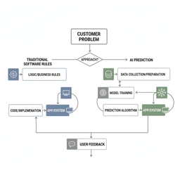 Decision chart showing when to choose AI vs traditional software in product planning