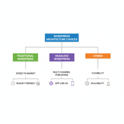 Decision tree comparing traditional vs headless WordPress architecture for founders
