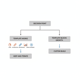 Decision flow for choosing template or custom build based on growth needs