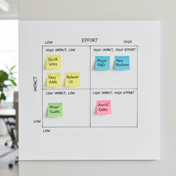 Effort vs impact matrix used to prioritize features for an MVP