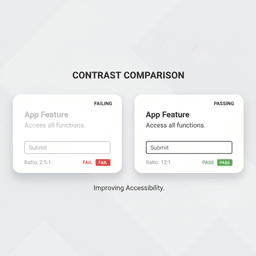 Side-by-side UI example showing low vs high contrast ratios for readability