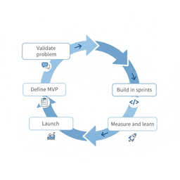 Simple loop diagram for product development for startups from validation to launch.