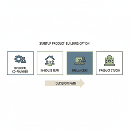 Decision diagram of four options to build a startup product team