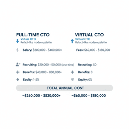 Cost comparison showing full-time CTO versus virtual CTO services pricing ranges