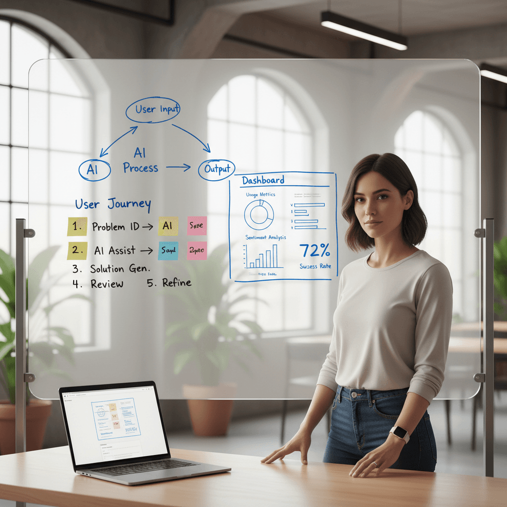 Founder planning AI software development roadmap with MVP scope and user flow