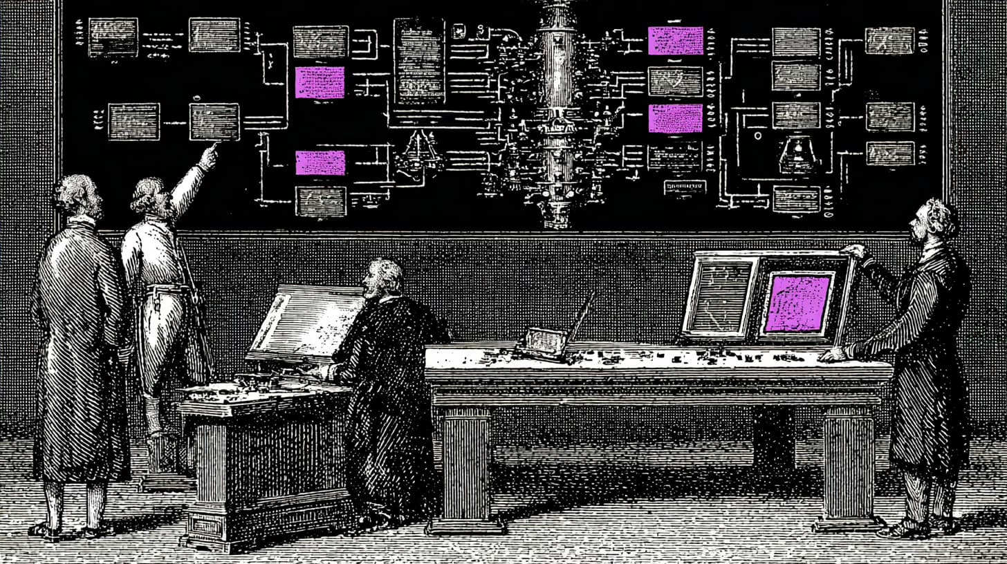 Team reviewing a custom AI chatbot conversation flow and integration plan on a large screen