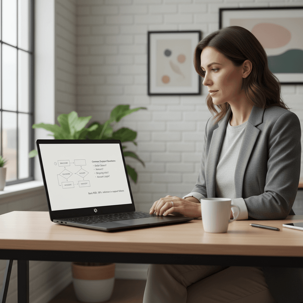 Founder planning AI chatbot development MVP with conversation flow and ROI notes