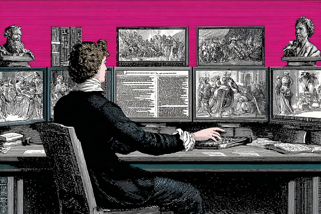 Editor reviewing AI in newsrooms tools on multiple publishing screens