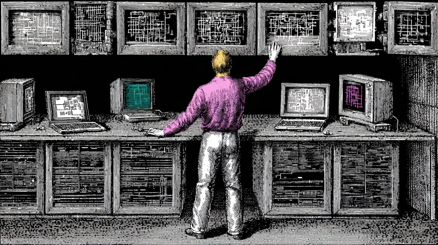 Engineer managing AWS cloud infrastructure from a monitoring station