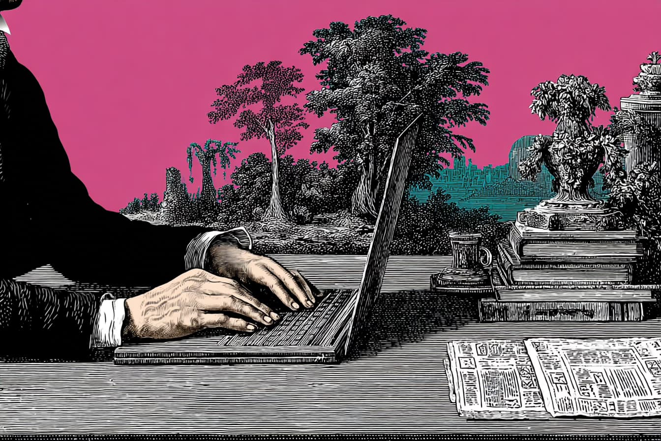 Founder planning bespoke WordPress website design with wireframes and laptop