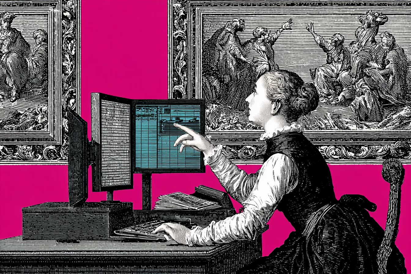 Editor comparing best CMS for local newsrooms on dual monitors