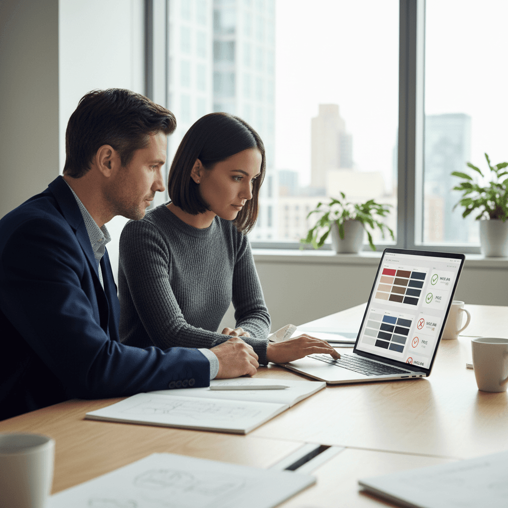 Founder reviewing contrast ratios on UI screens to meet accessibility standards