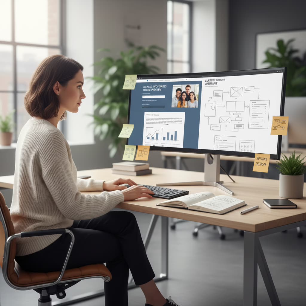 Custom WordPress website design decision between template and custom build for founders