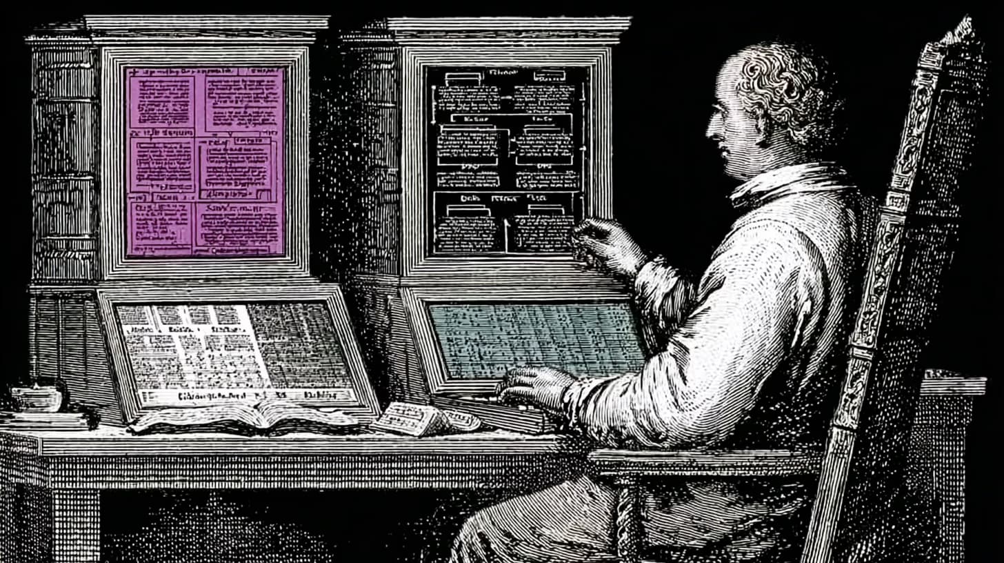 Developer working on PostgreSQL schema and query planning at a dual-monitor workstation