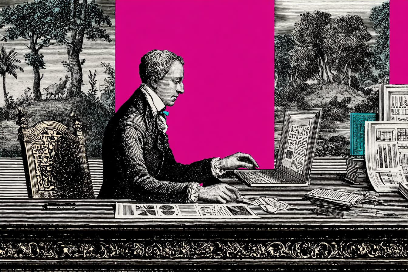 Reader revenue models planning session with laptop and subscription analytics charts