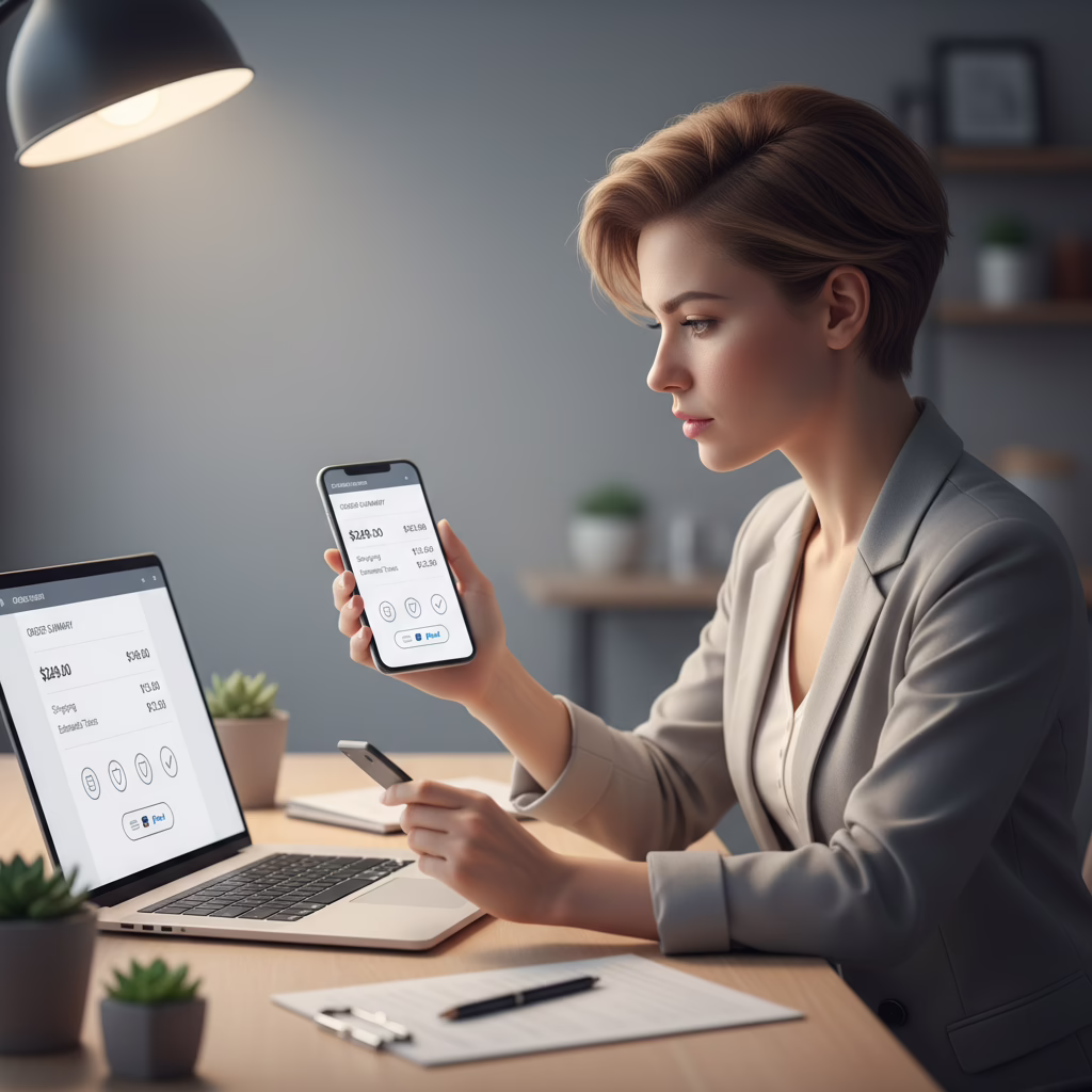 Founder reviewing checkout to reduce cart abandonment with clear total cost