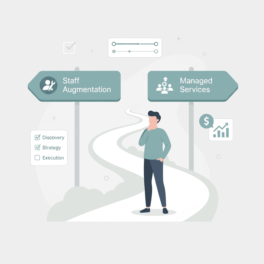 Staff augmentation vs managed services decision for a founder choosing a build model