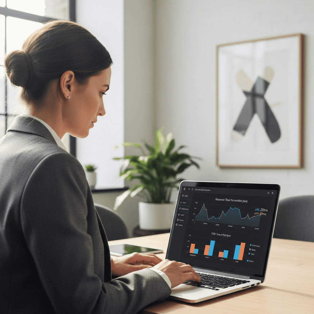 Founder testing response time metrics on a performance dashboard before launch