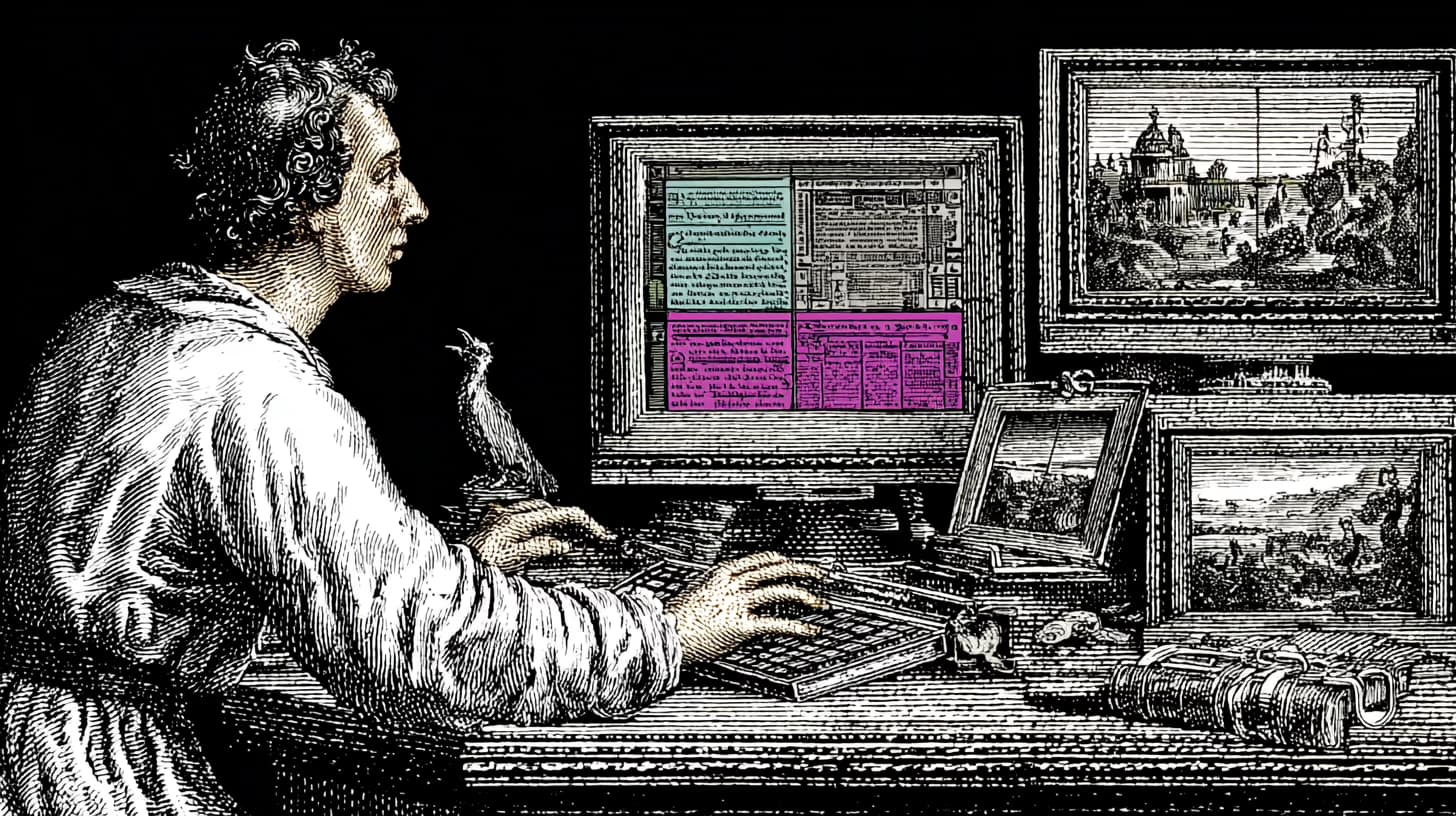 Developer reviewing a web app deployment and preview environment at a workstation