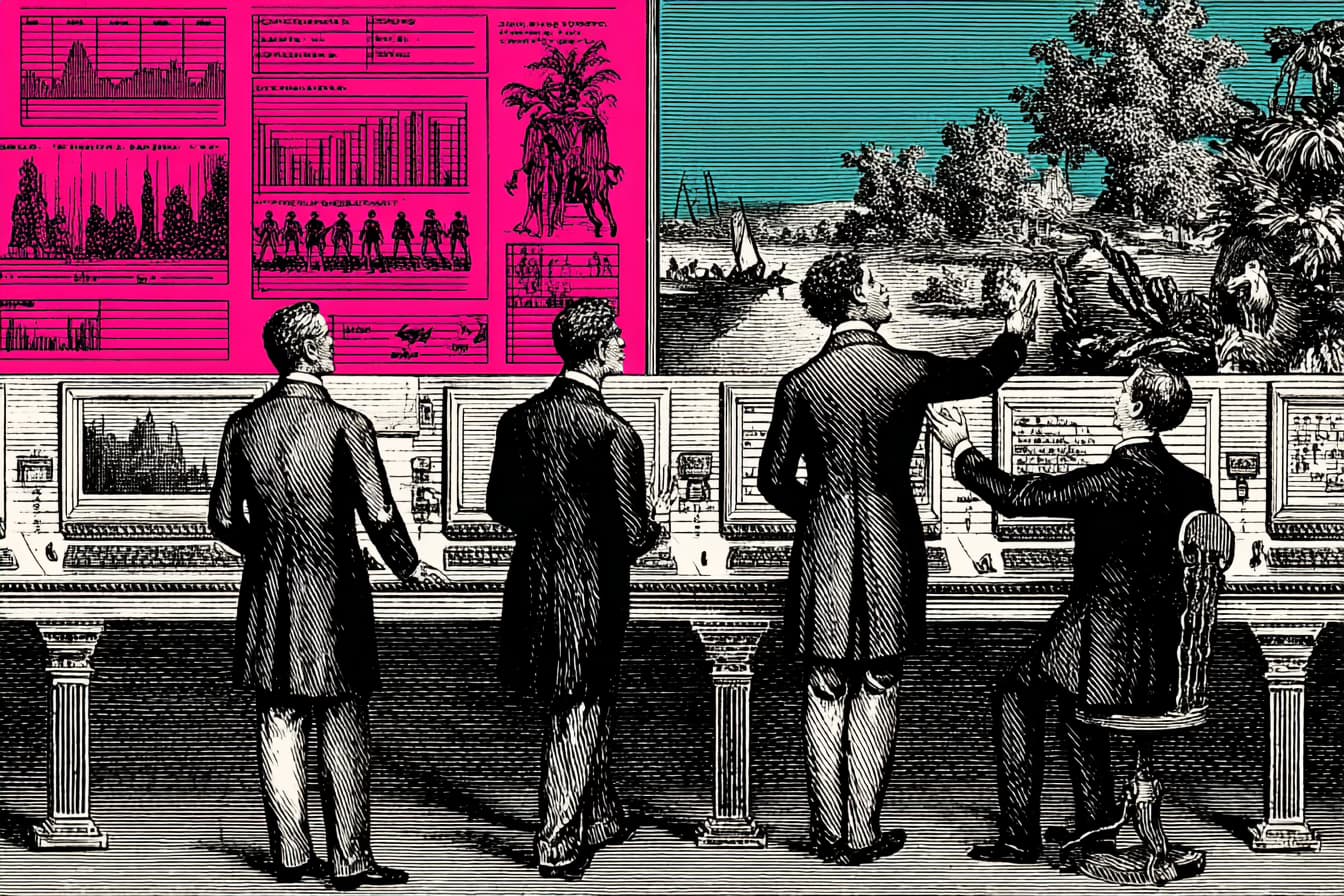 Team reviewing media data insights on a publishing analytics dashboard