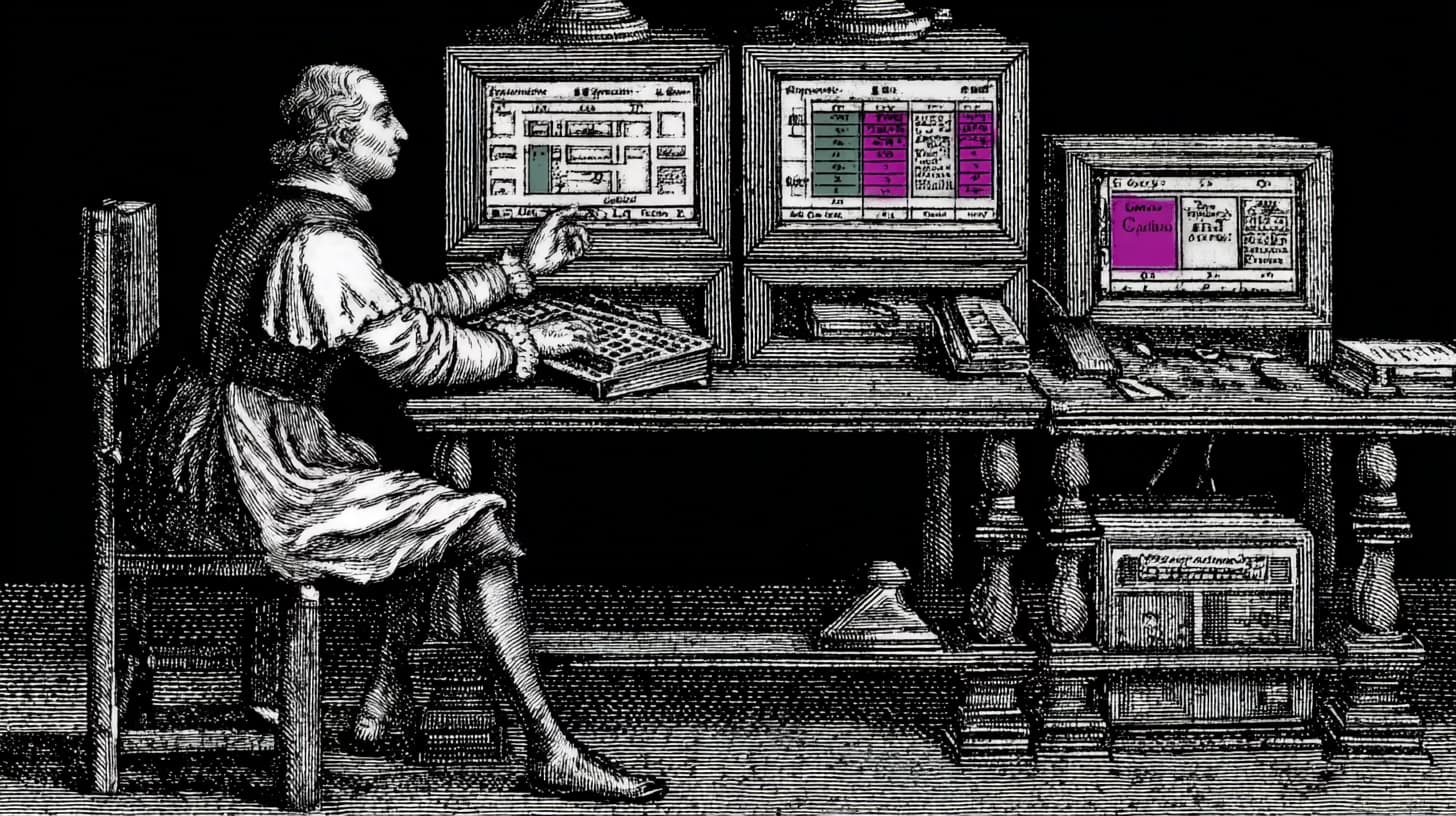 Website support specialist reviewing site alerts and maintenance dashboard at a dual-monitor workstation