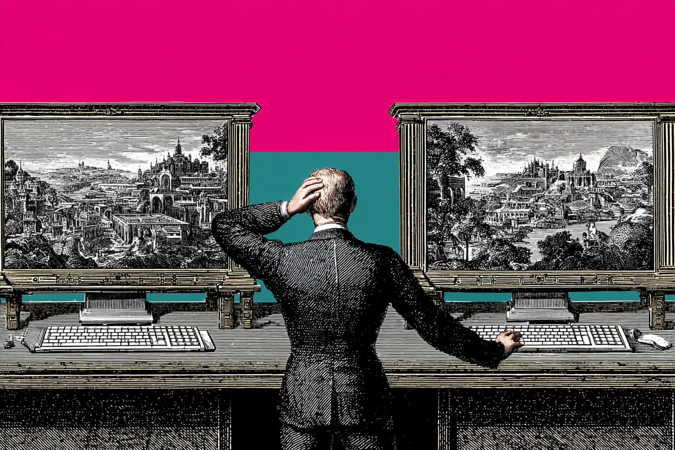 Side-by-side displays comparing monitor contrast ratio during product design review