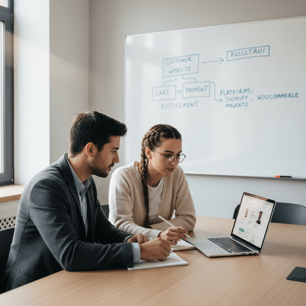 Founder planning ecommerce development services for a Shopify store launch