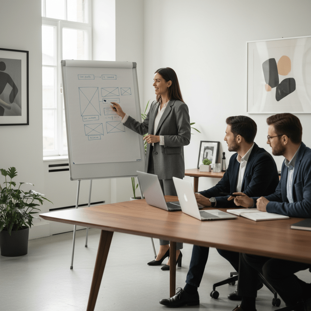 Digital product development services team planning an MVP roadmap with a founder.