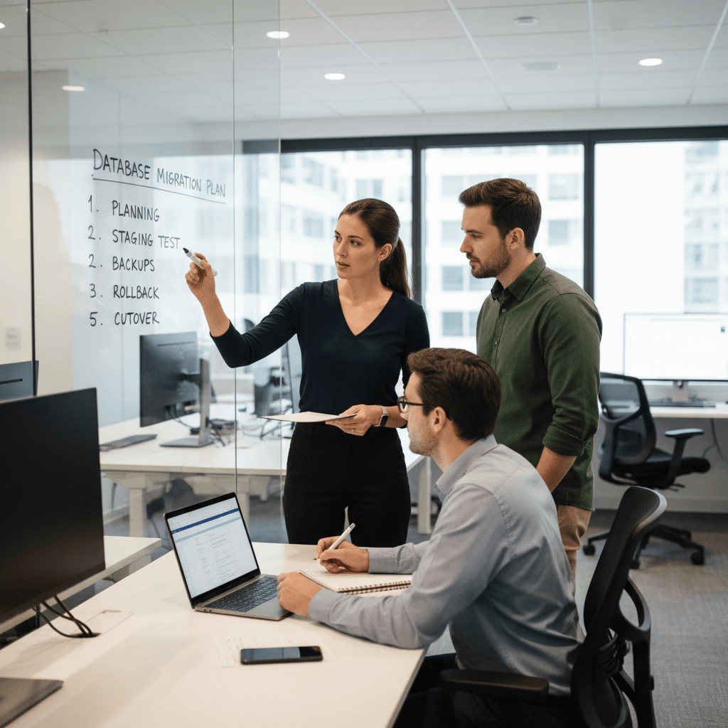 What is a db migration planning session with rollback checklist and schema diagram