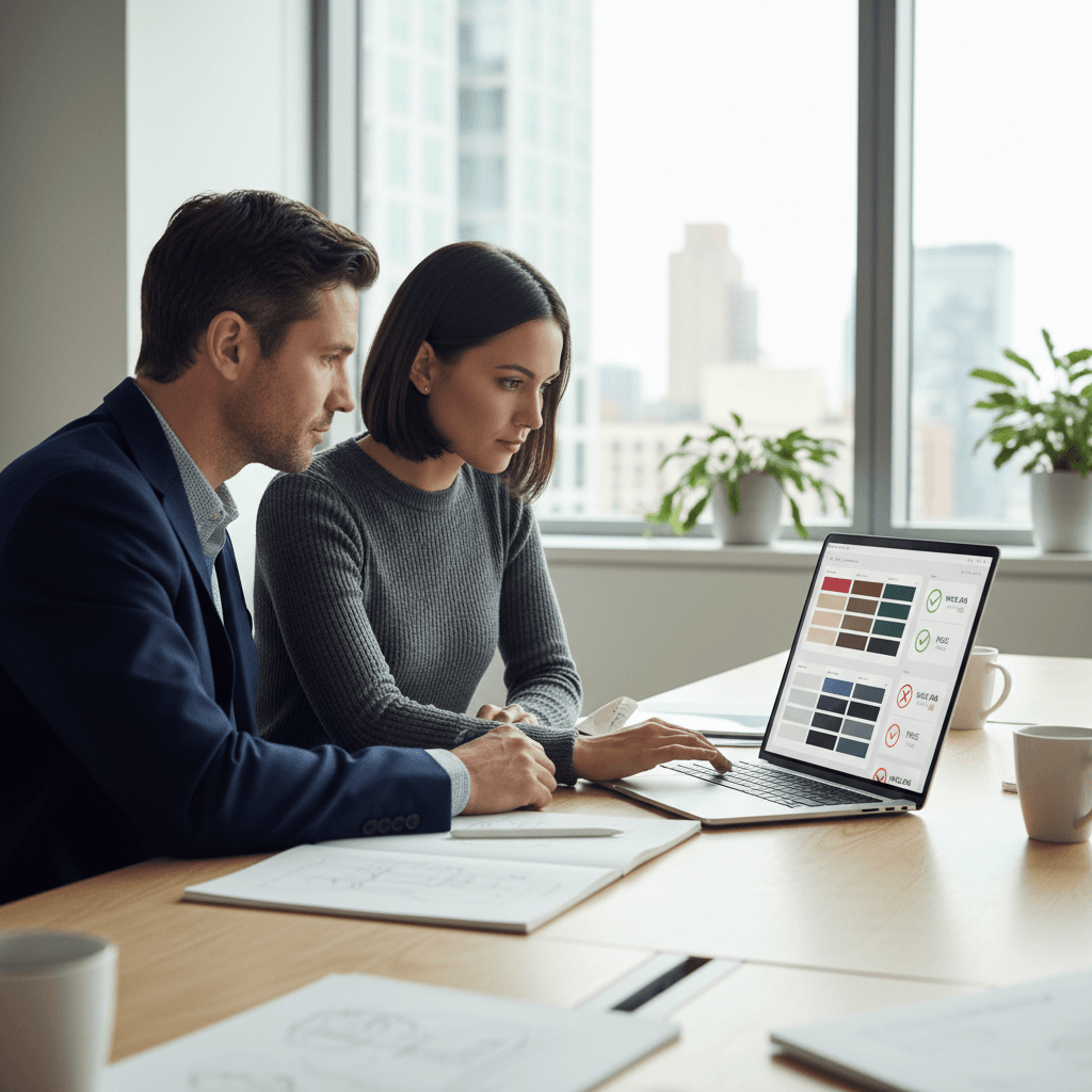 Founder reviewing contrast ratios on UI screens to meet accessibility standards