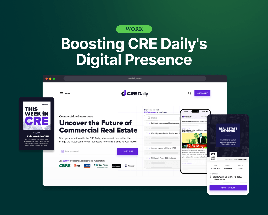 Cover image for an announcement with text "Boosting CRE Daily's Digital Presence"