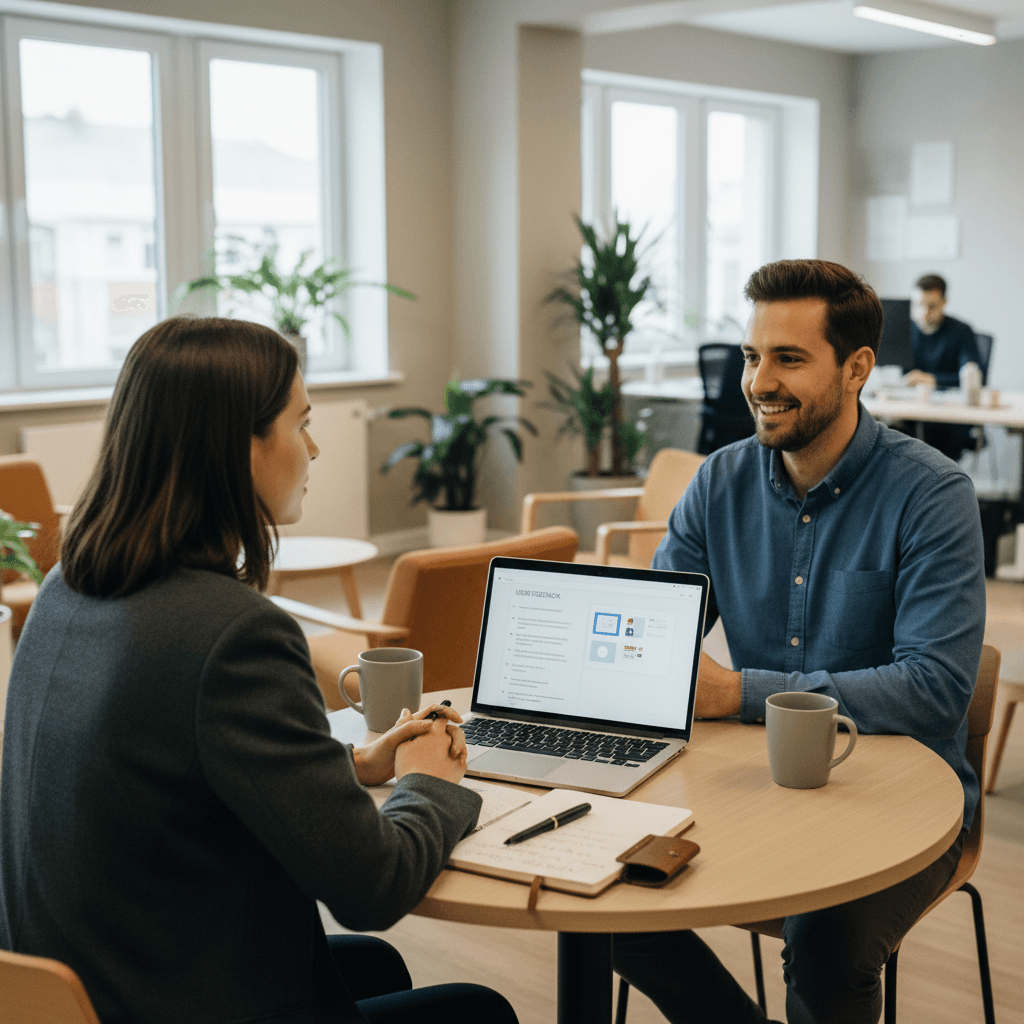 Founder conducting user research interview with customer to validate product ideas