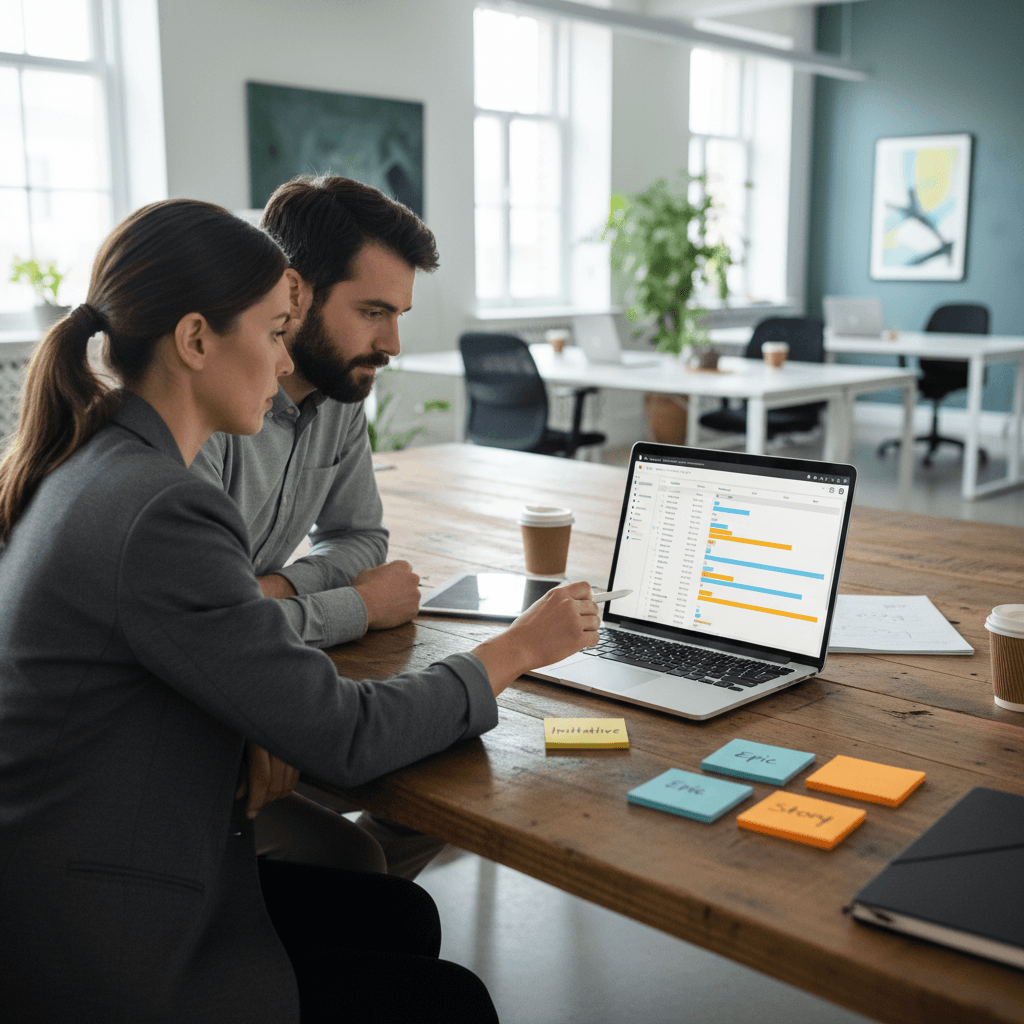 Founder planning what is a Jira Epic with roadmap and user stories